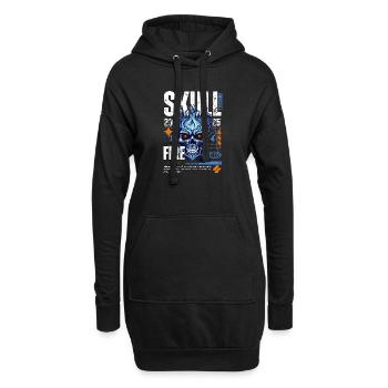 Crâne Bleu Blanc - Sweat-shirt à capuche long Femme - noir - Devant