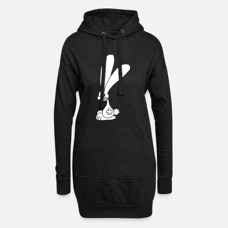 Lapin blanc grognon - Sweat-shirt à capuche long Femme - noir