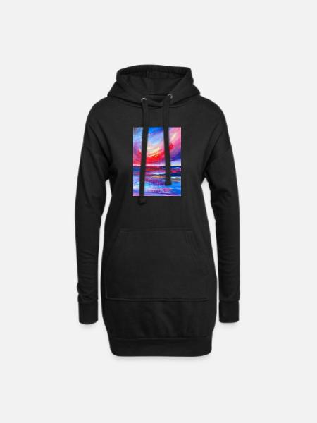 Lebendiges Sonnenaufgangs-Seelandschafts-Kunstwerk - Hoodie-Kleid - Schwarz