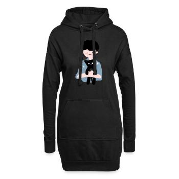Katze sitzt in menschlicher Handfläche4 - Hoodie-Kleid - Schwarz - Vorne