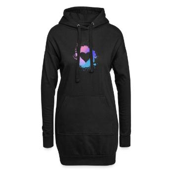cœur, coloré, pastel, peinture, aquarelle, rose, bleu - Sweat-shirt à capuche long Femme - noir - Devant