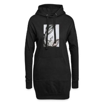 Schöne Frau Portrait – Realistische Skizze - Hoodie-Kleid - Schwarz - Vorne
