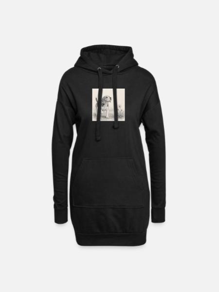 Dessin au crayon beagle avec pissenlit - Sweat-shirt à capuche long Femme - noir