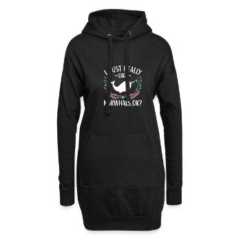 Tenue de narval Animal marin Baleines à dents - Sweat-shirt à capuche long Femme - noir - Devant