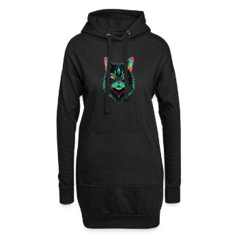 Chat noir mystique et fluo - Sweat-shirt à capuche long Femme - noir - Devant