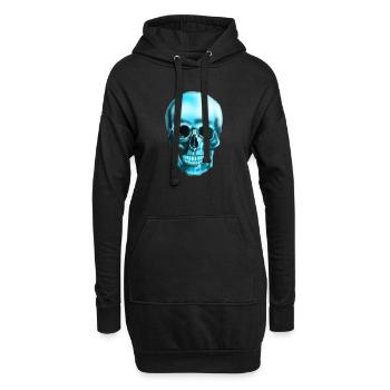 Crâne bleu imprimé néon - Sweat-shirt à capuche long Femme - noir - Devant