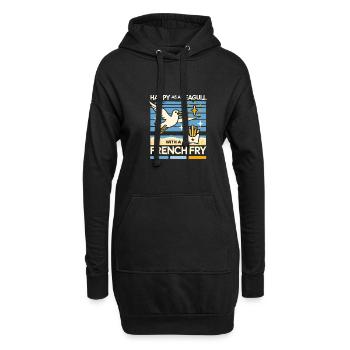 Glücklich wie eine Möwe mit einer Pommes frites - Hoodie-Kleid - Schwarz - Vorne
