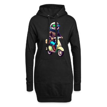 Mofa Moped Motorroller Scooter Biker Faultier - Hoodie-Kleid - Schwarz - Vorne