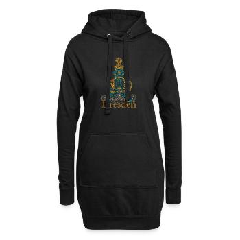 Dresden Zeichnung Zwinger, Handzeichnung - Hoodie-Kleid - Schwarz - Vorne