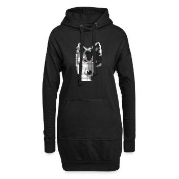 Loup gris en forme de t-shirt pixel Classic - Sweat-shirt à capuche long Femme - noir - Devant