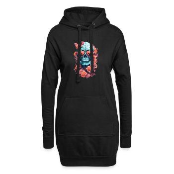 Totenschädel mit Brille und Herbstblumen - Hoodie-Kleid - Schwarz - Vorne