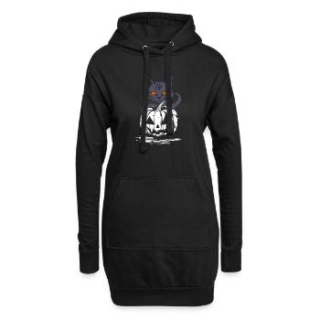 Schwarze Katze mit Kürbis - Halloween Design - Hoodie-Kleid - Schwarz - Vorne