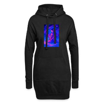 "Yukionna & der weiße Fuchs – Neonträume im Schnee - Hoodie-Kleid - Schwarz - Vorne