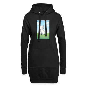 Chat blanc au regard espiègle - Sweat-shirt à capuche long Femme - noir - Devant