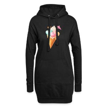 Herz Eis in Waffel Illustration  - Hoodie-Kleid - Schwarz - Vorne