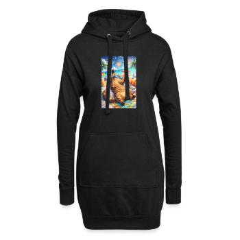 Tropische Katze feiert am Strand - Hoodie-Kleid - Schwarz - Vorne