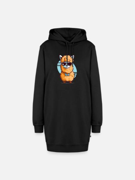 Süßes Alpaka - Hoodie-Kleid - Schwarz
