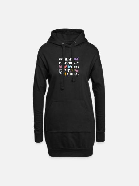 Hühnersilhouetten und Hühnerspruch - Hoodie-Kleid - Schwarz