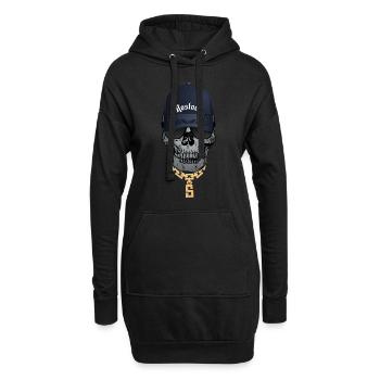 Cooler Totenkopf Hip Hop Style Schriftzug Rostock - Hoodie-Kleid - Schwarz - Vorne