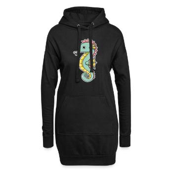Seepferd - Hoodie-Kleid - Schwarz - Vorne