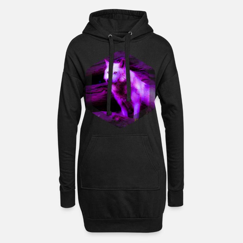 wolf - Hoodie Dress - black