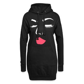 Frauen Gesicht mit Augenbrauen Wimpern Lippen - Hoodie-Kleid - Schwarz - Vorne
