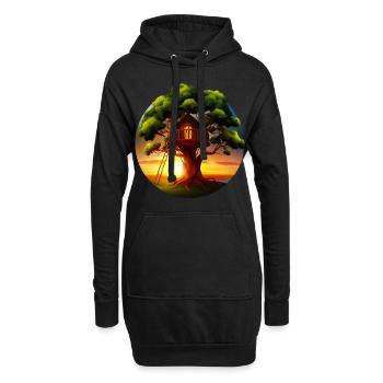 Cabane dans les arbres au coucher du soleil - Sweat-shirt à capuche long Femme - noir - Devant