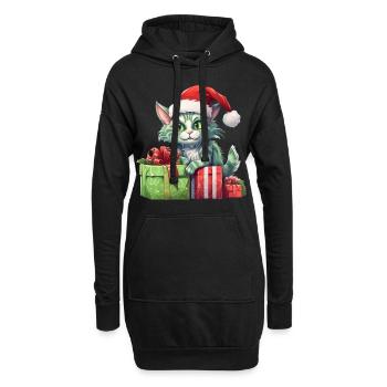 Katze Weihnachten Weihnachtselfe Geschenke Mütze - Hoodie-Kleid - Schwarz - Vorne