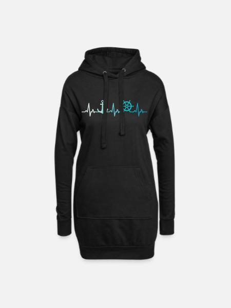 Retro Bootfahren Herzschlag Anker Kapitaen - Hoodie-Kleid - Schwarz