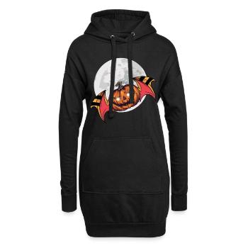 Kürbis fliegend im Mond Schein Halloween - Hoodie-Kleid - Schwarz - Vorne