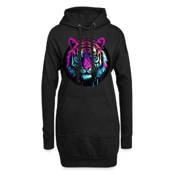 Tiger Tigerkopf Neon Bunt Farbenfroh Wild Mutig - Hoodie-Kleid - Schwarz - Vorne