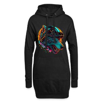 Loup Neon Casque Futuriste - Sweat-shirt à capuche long Femme - noir - Devant