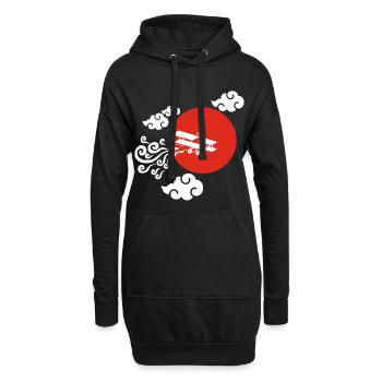 Weißes Flugzeug und rote Sonne - Hoodie-Kleid - Schwarz - Vorne