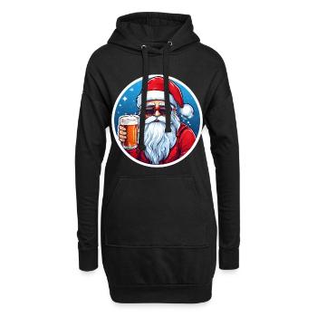 Weihnachtsmann mit Bier Frohe Weihnachten - Hoodie-Kleid - Schwarz - Vorne
