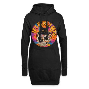 Katze im Totenkopf Oldschool Tattoo Design - Hoodie-Kleid - Schwarz - Vorne