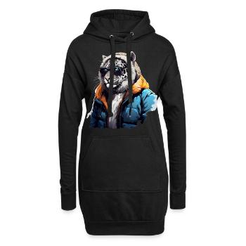 Streetstyle Schneeleopard | Leoparden-Liebhaber - Hoodie-Kleid - Schwarz - Vorne