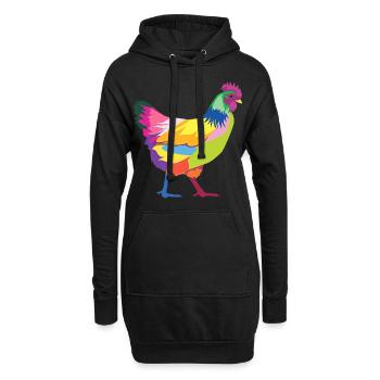 Buntes Huhn-T-Shirt Regenbogen T-Shirt Geschenk - Hoodie-Kleid - Schwarz - Vorne