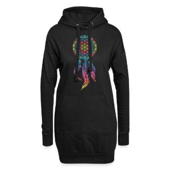Attrape-rêves fleur de vie plumes Yoga printemps - Sweat-shirt à capuche long Femme - noir - Devant