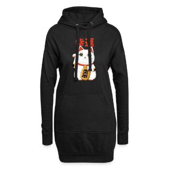Chat porte bonheur - Sweat-shirt à capuche long Femme - noir - Devant
