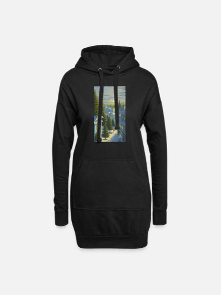 Wintersonnenuntergang in einem gemütlichen Dorf - Hoodie-Kleid - Schwarz