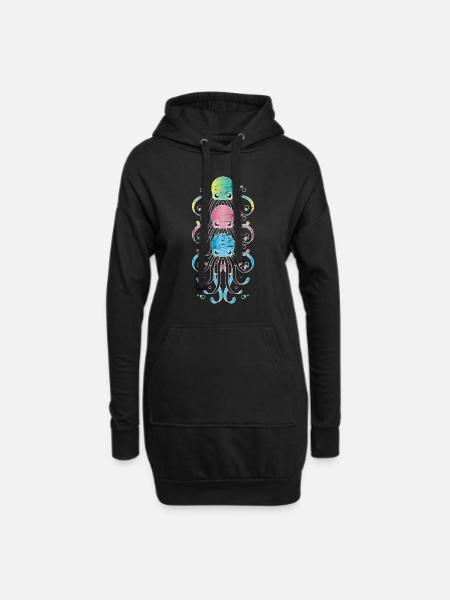Oktopus - Hoodie-Kleid - Schwarz