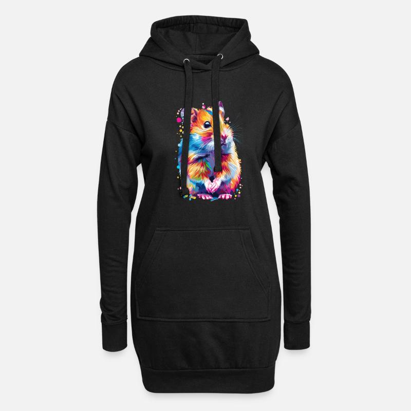 Couleurs de l’arc-en-ciel de hamster mignon - Sweat-shirt à capuche long Femme - noir