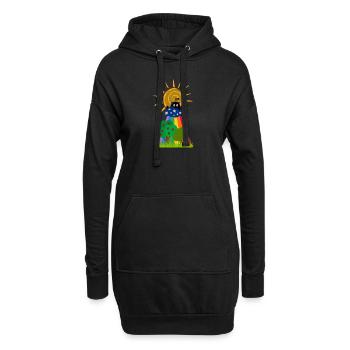 Die überraschte Katze in den Wolken - Hoodie-Kleid - Schwarz - Vorne