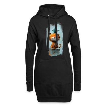 Niedliche Katze mit Ente auf dem Kopf für Kinder - Hoodie-Kleid - Schwarz - Vorne