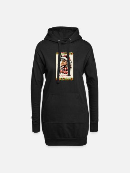 Christmas horse with hot chocolate - Hoodie Dress - black