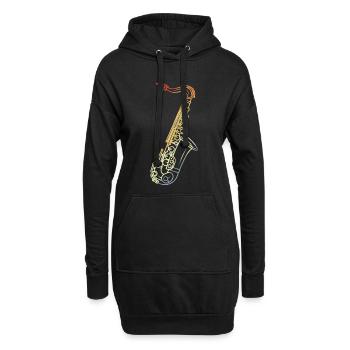 Saxophon Line Art Retro - Hoodie-Kleid - Schwarz - Vorne