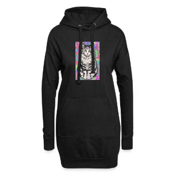 chat - Sweat-shirt à capuche long Femme - noir - Devant