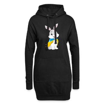 Un mignon lapin souriant porte un drapeau ukrainien - Sweat-shirt à capuche long Femme - noir - Devant