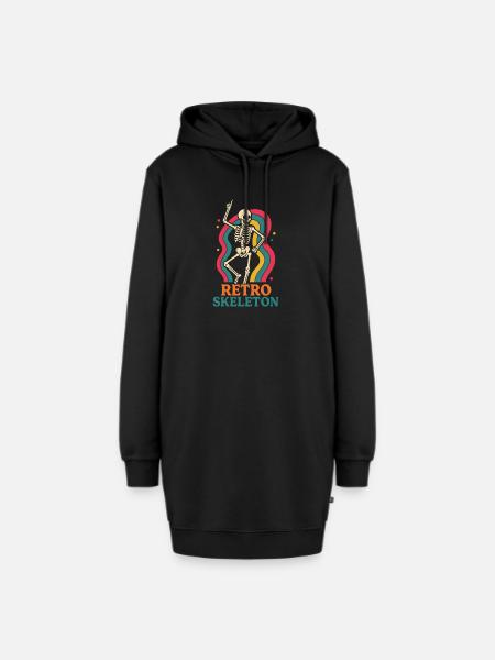 Retro Skelett Tanz Motiv - Hoodie-Kleid - Schwarz