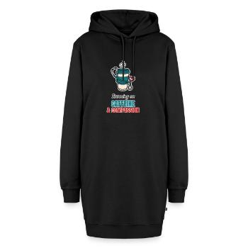 Caffeine and Compassion – Pflege mit Kaffee - Hoodie-Kleid - Schwarz - Vorne - AI Model Female 172 light (172cm)